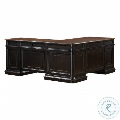 Espresso Wood Executive Corner Desk with Drawer and Keyboard Tray
