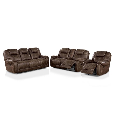 3pc Dennington Reclining Sofa Set Dark, Dark Brown Leather Reclining Couch