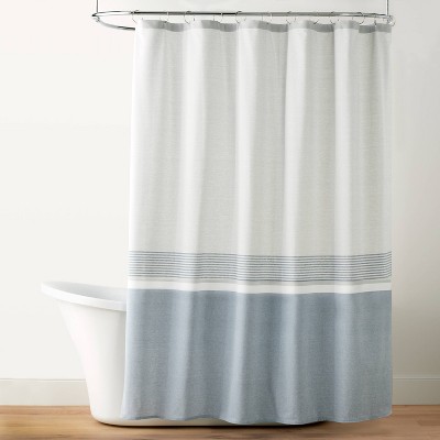 Color Block Striped Woven Shower Curtain Jet Gray/Faded Blue - Hearth & Hand™ with Magnolia