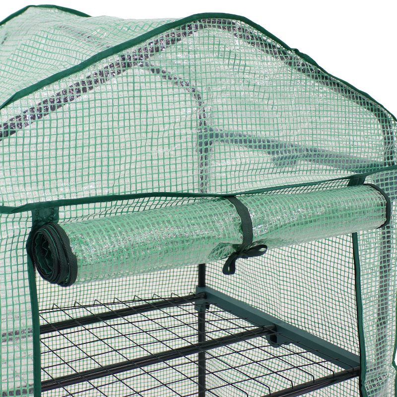Sunnydaze Outdoor Portable Growing Rack 3-Tier Greenhouse with Roll-Up Door - 3 Shelves - Green, 5 of 13