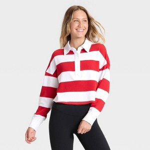 Women's Game Day Striped Cropped Long Sleeve Polo T-Shirt - JoyLab™ - 1 of 3
