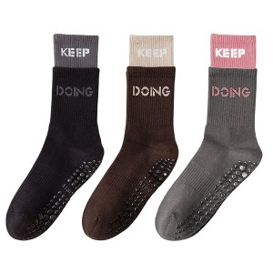 Anna-Kaci Women's 3-Pair Set Mid-Calf Grip Socks with Cushioned Soles and Motivational Text for Yoga Pilates Fitness - 1 of 4