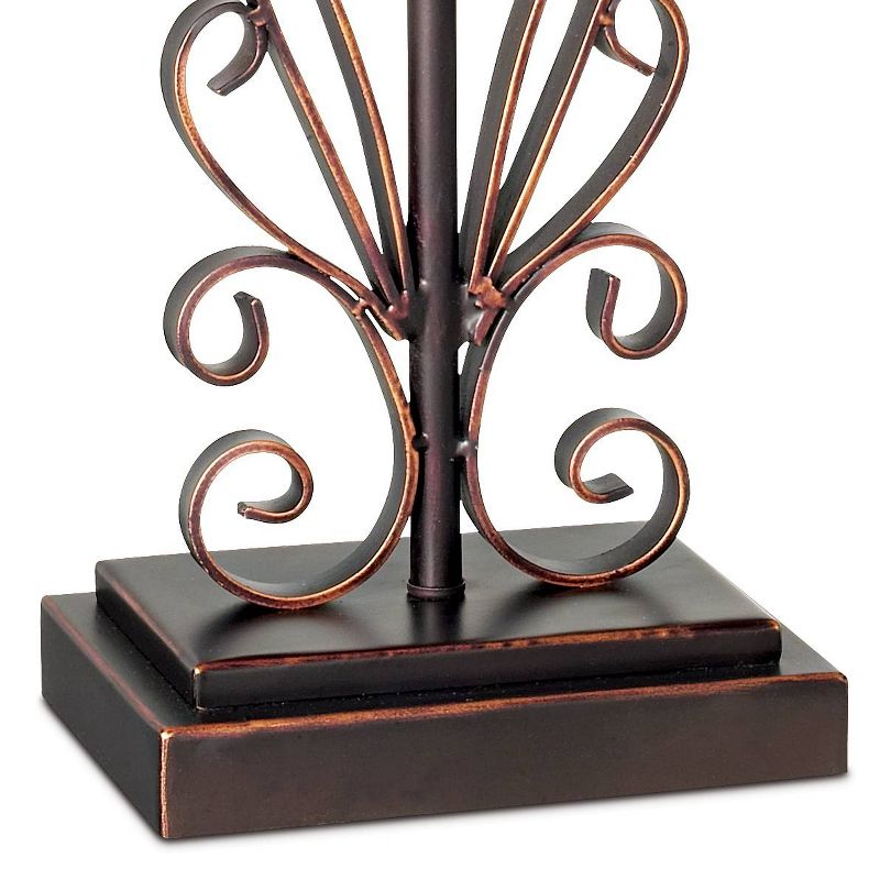 Franklin Iron Works Traditional Table Lamps 26.5" High Set of 2 Iron Bronze Scroll Faux Silk Rectangle Shade for Living Room Family Bedroom, 5 of 10