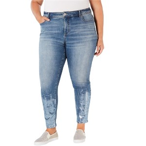 I.N.C International Concepts Womens Foil Hem Skinny Fit Jeans, Blue, 24W - 1 of 1