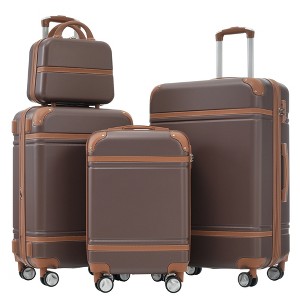 Maggift 4 PCS Bag and Luggage Sets, with 4 Spinner Wheels Lightweight Suitcase, Suitable for business trips and travel, Brown, 20.1"*12.4"*30.3" - 1 of 4