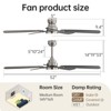 52 Inch Flush Mount & 3 Downrods Ceiling Fans with Lights and Remote Low Profile Ceiling Fan Reversible DC Motor for Bedroom Living Room Patio - 3 of 4