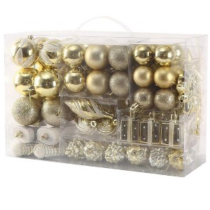 Aoibox 76 Pack Christmas Tree Ornaments Set Shatterproof Gold Plastic Balls and Hanging Decorations for Holiday Home Decor - 1 of 4