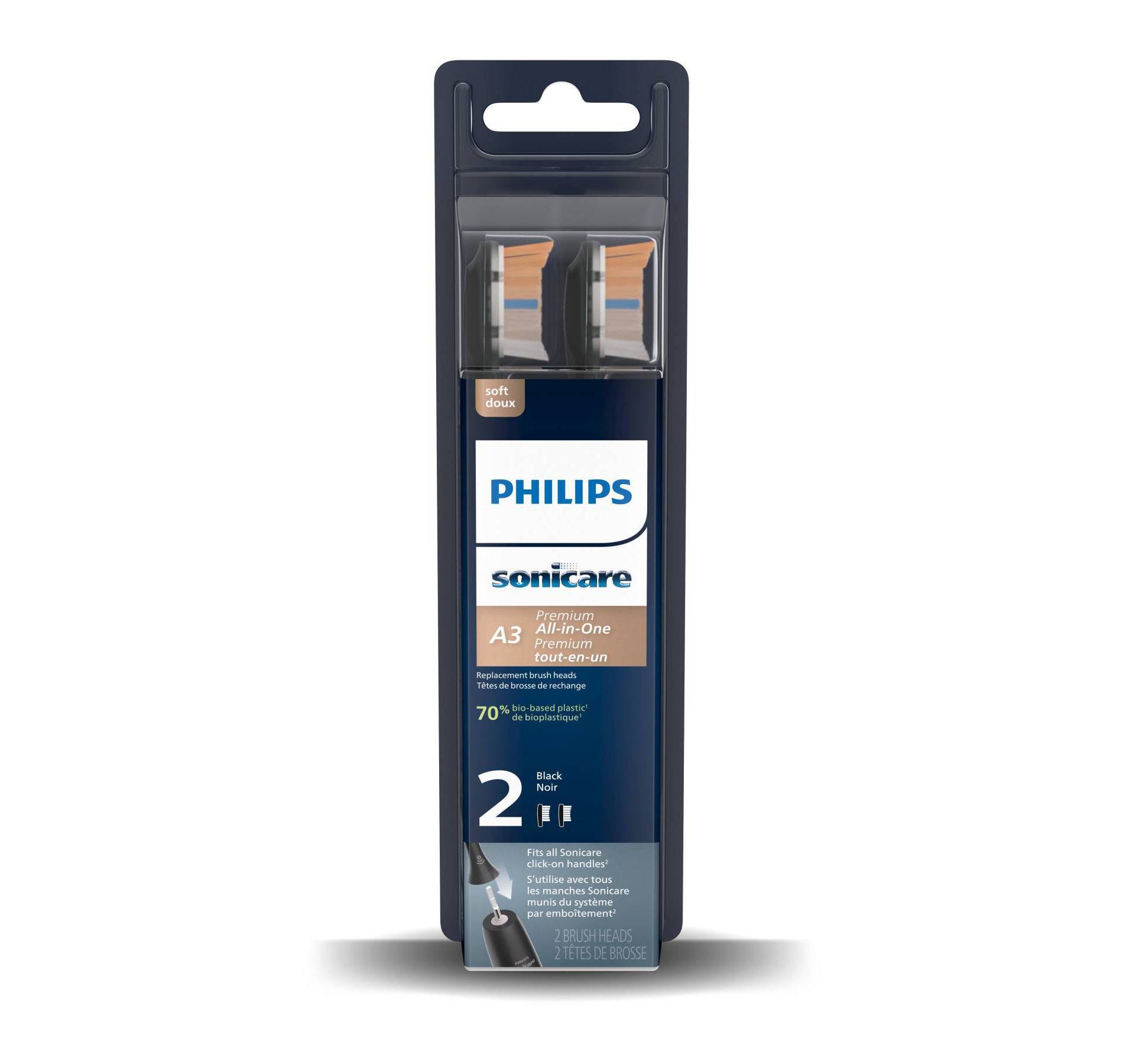 Philips Sonicare A3 Premium All-In-One Replacement Electric Toothbrush Head - HX9092/95 - Black - 2pk