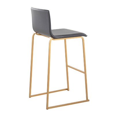 Elegant Stainless Steel and Grey Faux Leather Barstools, Set of 2