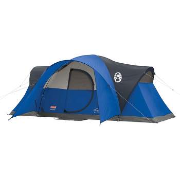 Coleman Montana Spacious 8 Person Outdoor Cabin Family Camping Tent with Hinged Door, Interior Storage Pockets, Awning, and WeatherTec Design, Blue
