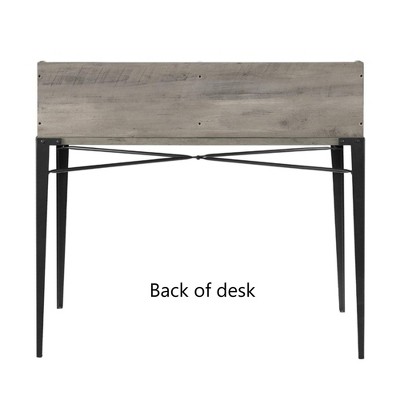 42" Grey Wash Industrial Secretary Desk with Hutch and Drawers