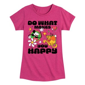 Girls' - Disney - Mickey and Pluto Do What Makes You Happy Fitted Short Sleeve Graphic T-Shirt - 1 of 4