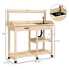 Potting Bench Table, Outdoor Garden Table Wooden Work Station with Removable Sink, Faucet, Drawer, Shelves, Hooks - 3 of 4
