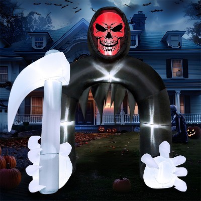 Joyfy 10 FT Halloween Inflatable Outdoor Decoration, Giant Grim Reaper Archway with LEDs for Halloween Party Outdoor Yard Garden Lawn Party Decoration