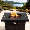 28" Propane Gas Fire Pit Table, 50000 BTU Square Steel Fire Pit with Beautiful Wicker Base for Outside Patio Deck Garden Backyard-Black - 2 of 4