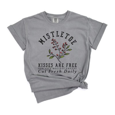 Simply Sage Market Women's Mistletoe Kisses Are Free  Short Sleeve Garment Dyed Tee