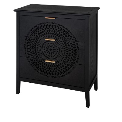 NicBex 3 Drawers Dresser for Bedroom with Hollow-Carved,Chest of Drawers with Metal Handles Design,Storage Dressers for Bedroom
