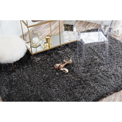 Slate Gray Synthetic Shag Rectangular Indoor Rug 2' x 3'