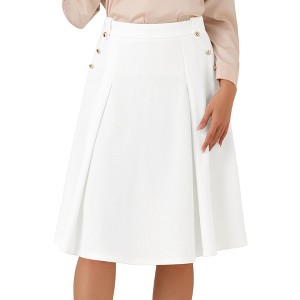 INSPIRE CHIC Women's High Waist Button Decor Vintage Pleated Flared Midi Skirt - 1 of 4