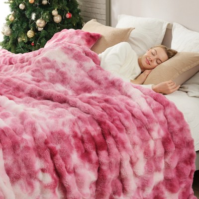 Cozy Bliss Bubble Faux Fur Throw Blankets, Plush Soft Thick Blanket for Sofa, Bedroom, Living Room