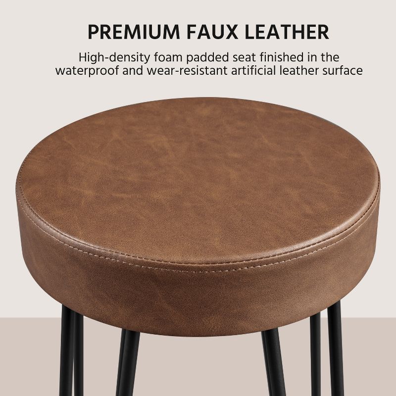 Yaheetech Set of 2 Faux Leather Round Backless Counter Stools, 5 of 7