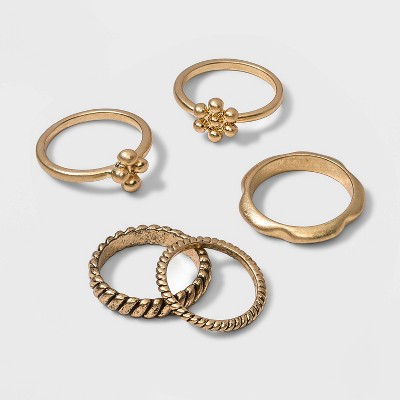 Twister and Textured Floral Ring Set 5pc - Universal Thread™ Gold