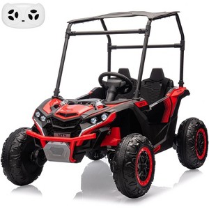24V Kids UTV Off-Road, 4x4 Electric Truck w/Sunshade, Remote, LED Lights, Shock Absorber, Horn & Music Player - 1 of 4