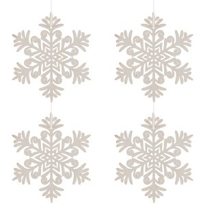 Northlight Snowflake Shaped Wooden Cut-Out Christmas Ornaments - 4.75" - White - Set of 4 - 1 of 4