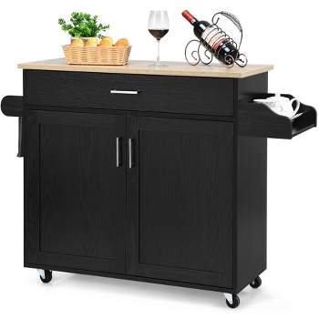 Costway Rolling Kitchen Island Cart Storage Cabinet w/ Towel & Spice Rack White\Black\Cherry\Gray