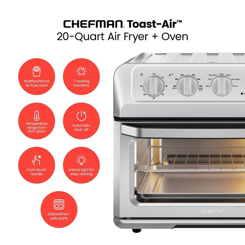 Chefman Air Fryer Oven Combo with 7 Functions, 20 Qt Capacity - Stainless Steel, 3 of 9