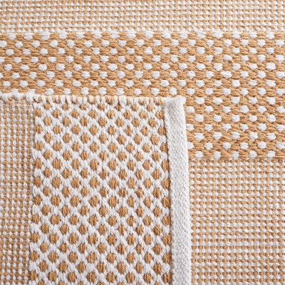 Ivory and Gold Striped Wool Cotton 8' x 10' Area Rug
