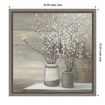 Gray and White Botanic-Inspired Framed Canvas Wall Art