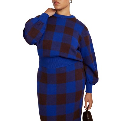 ELOQUII Intarsia Puff Sleeve Sweater