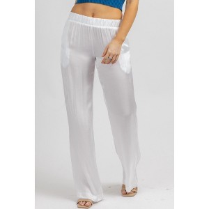 Women's SATIN WIDE LEG PANT - OLIVACEOUS - 1 of 4