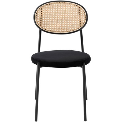 Black Velvet and Rattan High Back Side Chair Set
