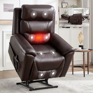 ChicFurnit Living Room Chair Arm Accent Chair Power Recliner with Dual Motor Lift Assist Massage Vibration Cup Holder, 30.31"*25.59"*22.04" - 1 of 4