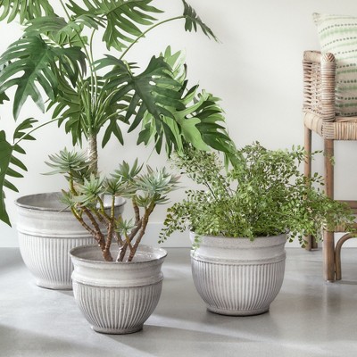 Dove Gray Iron Outdoor Planter Set with Drain Holes