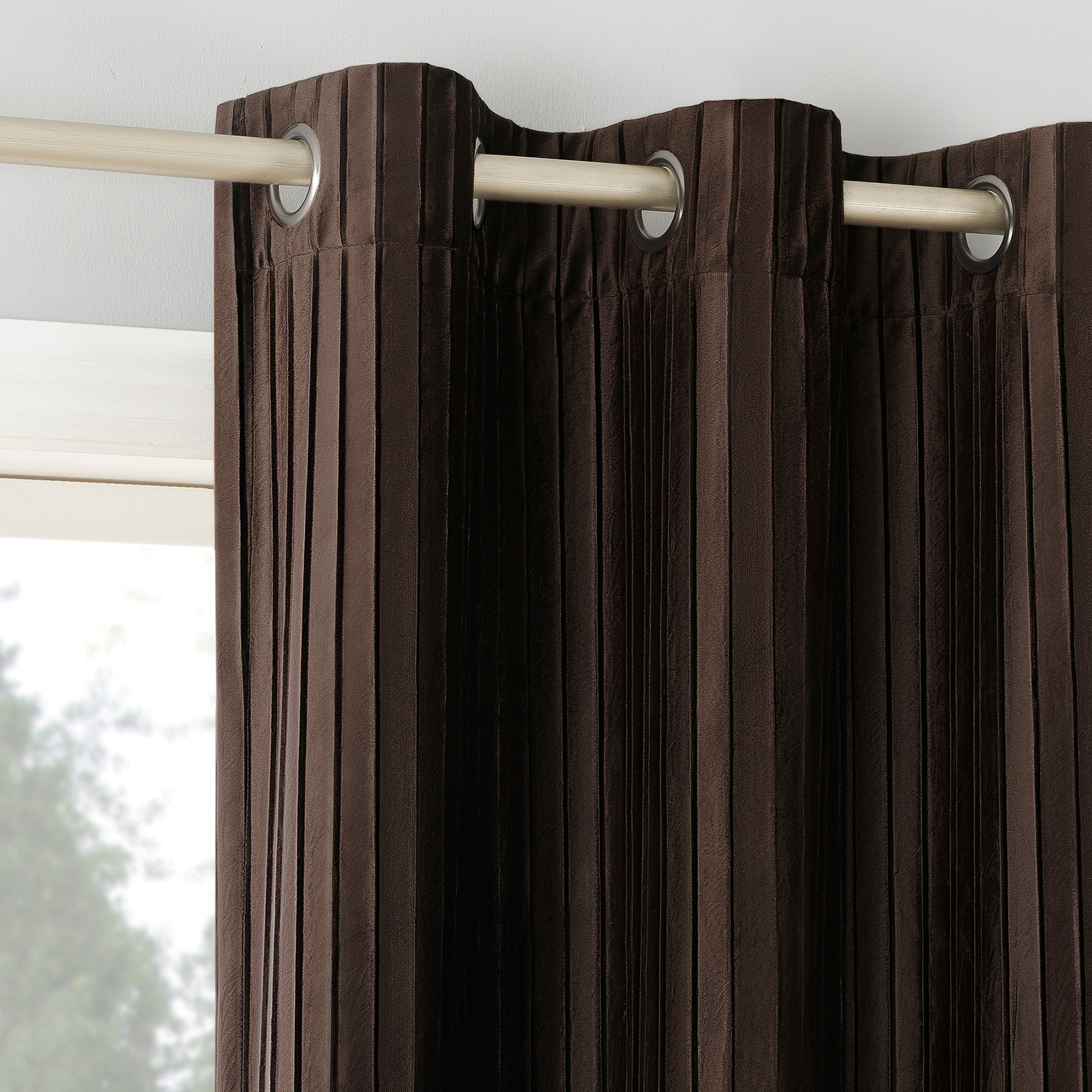 40"x84" Sun Zero Blackout Cascade Pleated Velvet Grommet Curtain Panel Chocolate Brown: Modern Indoor Decor