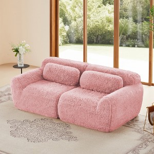 2-Seater Plush Modular Sofa with Ergonomic Design, Anti-Slip Base and Throw Pillows - 1 of 4