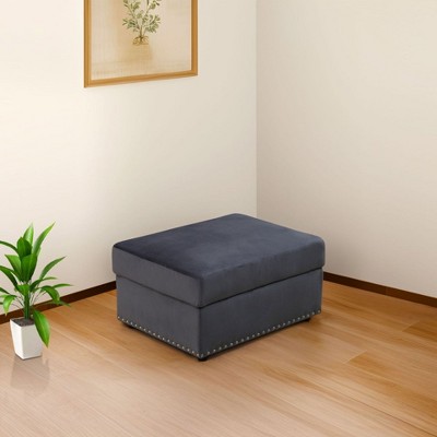 DOMETOUR Dark Gray Flannel Storage Ottoman - Modern Living Room Footstool with Hidden Compartment