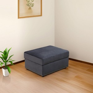 DOMETOUR Dark Gray Flannel Storage Ottoman - Modern Living Room Footstool with Hidden Compartment - 1 of 4
