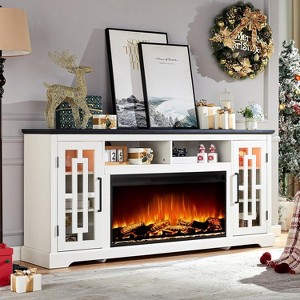 AMERLIFE Farmhouse Fireplace TV Stand with 36in Electric Fireplace for TVs Up to 80", Distressed White - 1 of 3