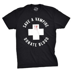 Mens Save A Vampire Donate Blood T Shirt Funny Sarcastic Halloween Night Tee For Guys - Crazy Dog Men's T Shirt - 1 of 4