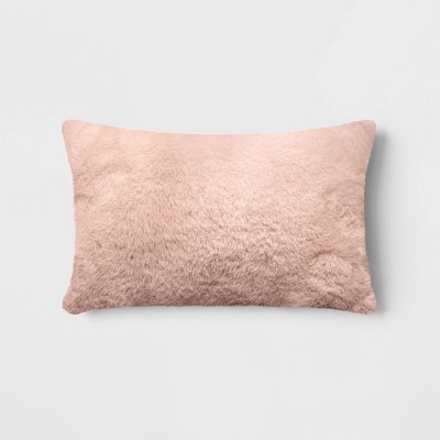 Faux Rabbit Fur Lumbar Throw Pillow Pink - Room Essentials™