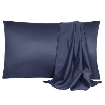 PiccoCasa Silk Satin Luxury Cooling Pillowcase Navy Queen 20"x30" 4 Pcs