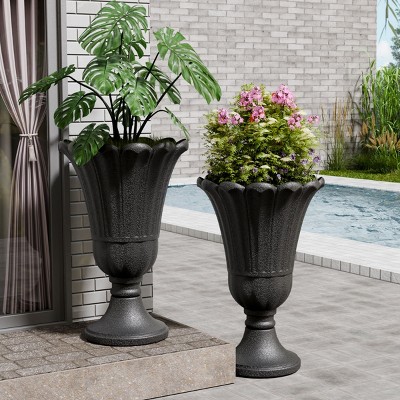 SEVOBAL Planters Decorative HDPE Petal Planters, Stylish 2-Pack Flower Pots with Ribbed Design for Indoor, Outdoor Plants, Black, 15.76"*15.76"*23.64"