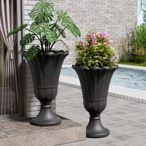 SEVOBAL Planters Flower Pot Petal Planter 2-Pack Flower Pots Ribbed Indoor Outdoor Plants Green Patio Garden Yard Pool, Black, 15.76"*15.76"*23.64" - 1 of 4