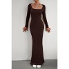 Women's Square Neck Ribbed Knit Long Sleeve Bodycon Maxi Dress Casual Formal Wear - 2 of 4