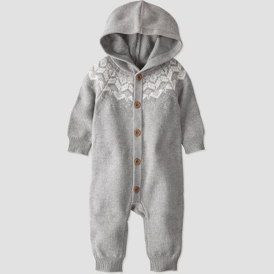 Image of Baby Boys' Organic Cotton Hooded Sweater Cardigan - little planet by carter's Gray 6M