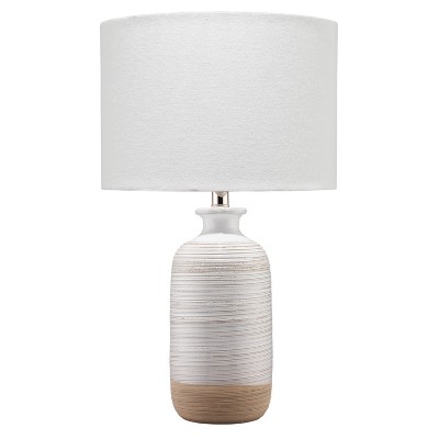 White Ceramic Table Lamp with Linen Shade and 3-Way Switch